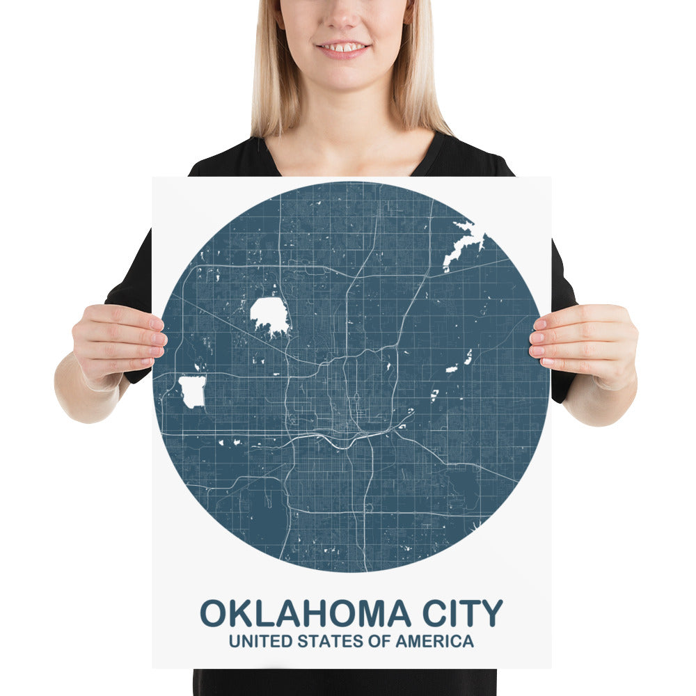 Oklahoma Circular Blue on White Paper Map