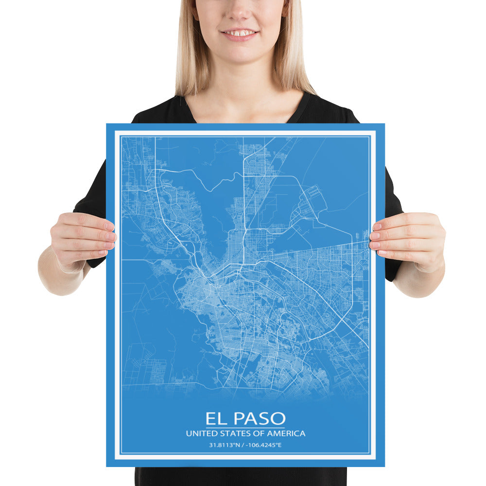 El Paso Blue and White Paper Map