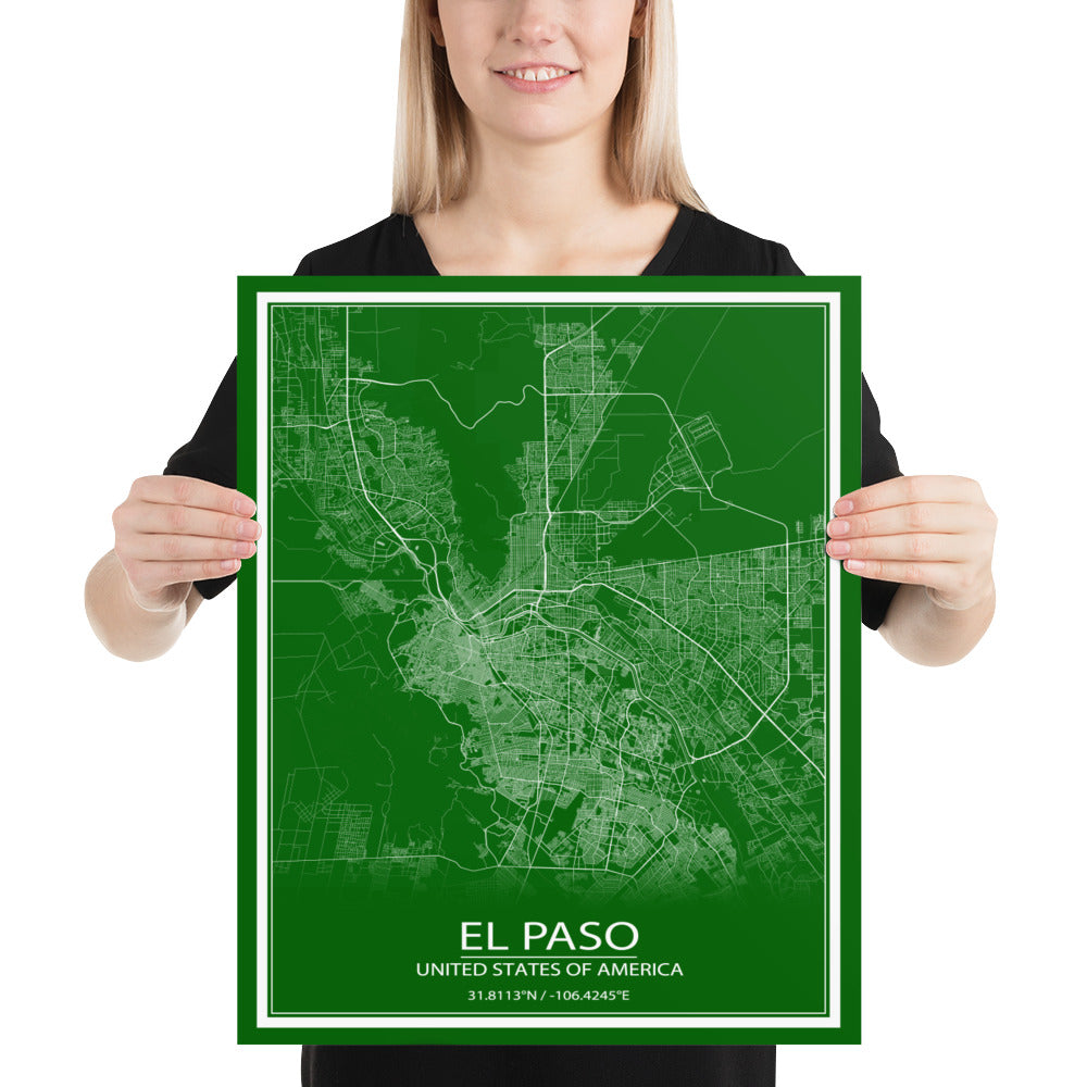 El Paso Green and White Paper Map