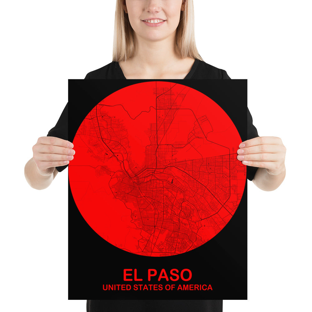 El Paso Circular Red Paper Map