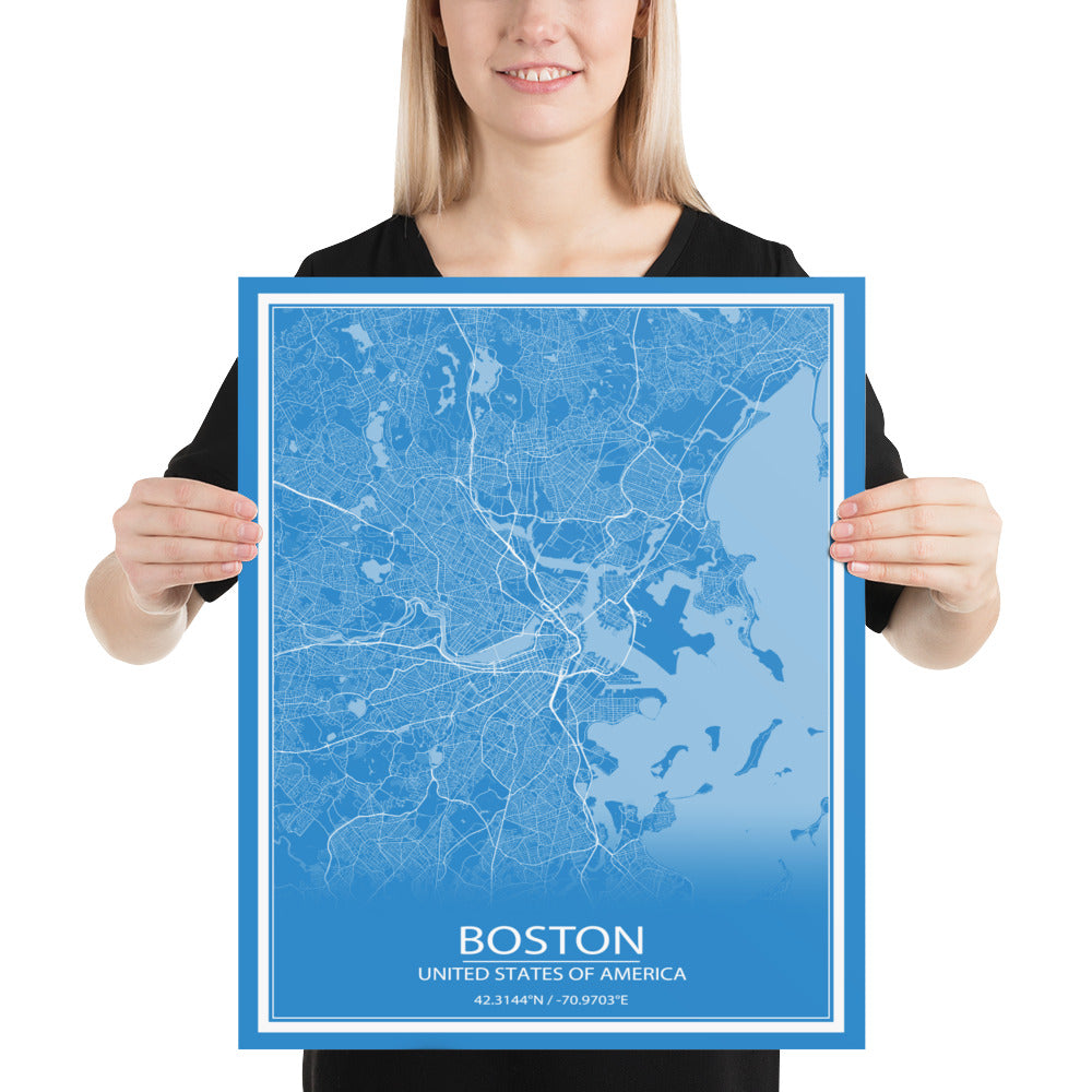 Boston Blue and White Paper Map