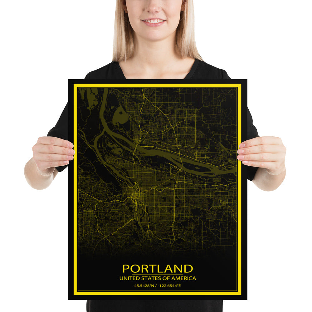 Portland Black and Yellow Paper Map