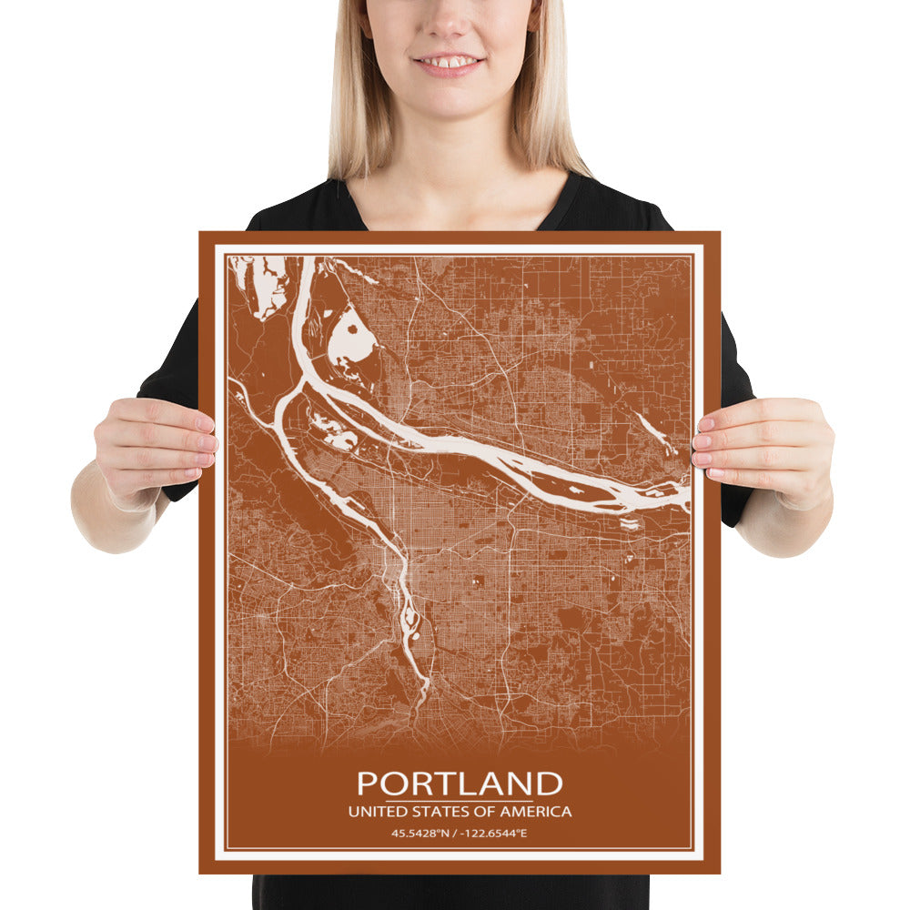 Portland Brown and White Paper Map