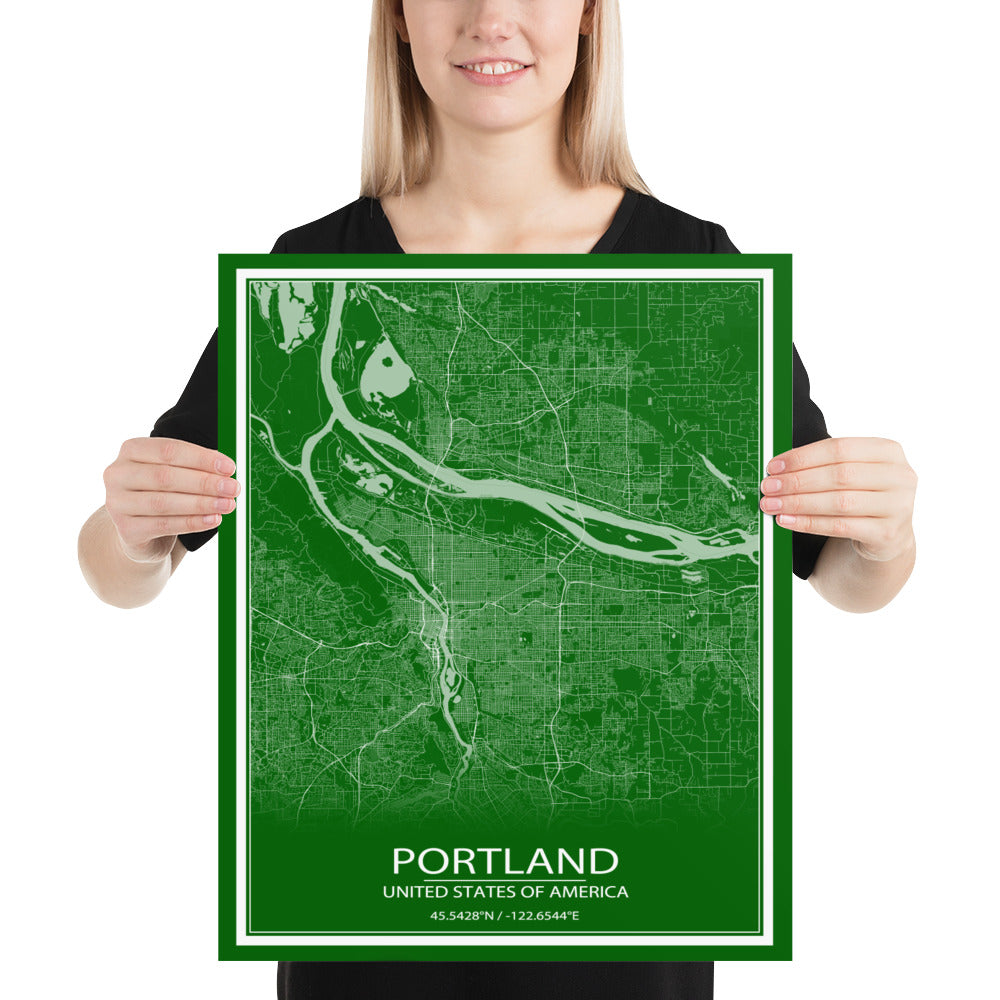 Portland Green and White Paper Map