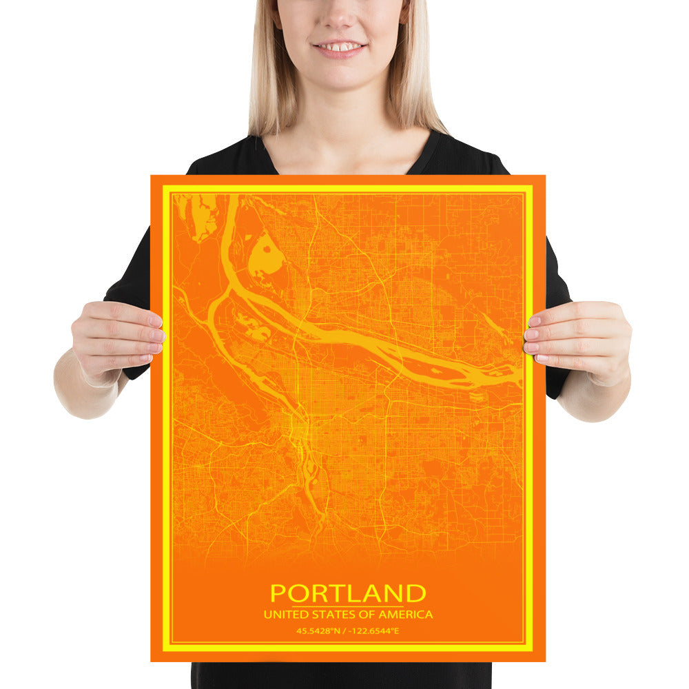 Portland Orange and Yellow Paper Map