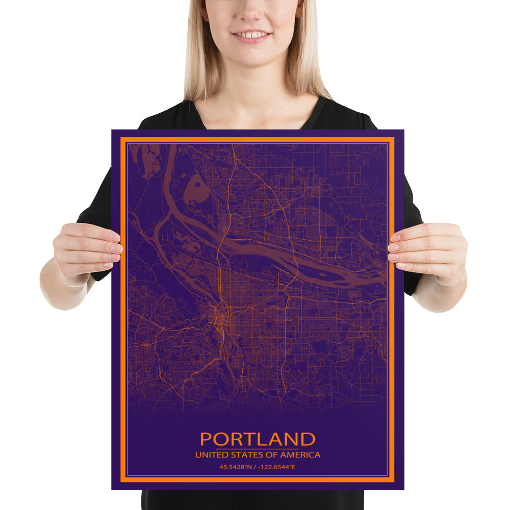 Portland Purple and Orange Paper Map