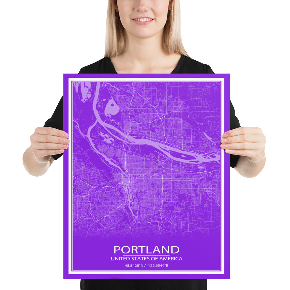 Portland Purple and White Paper Map