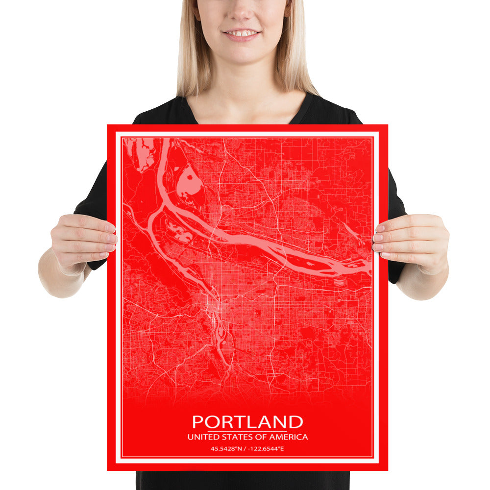 Portland Red and White Paper Map