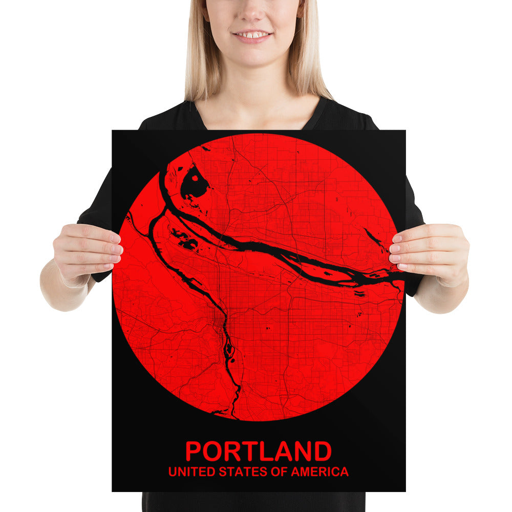 Portland Circular Red Paper Map