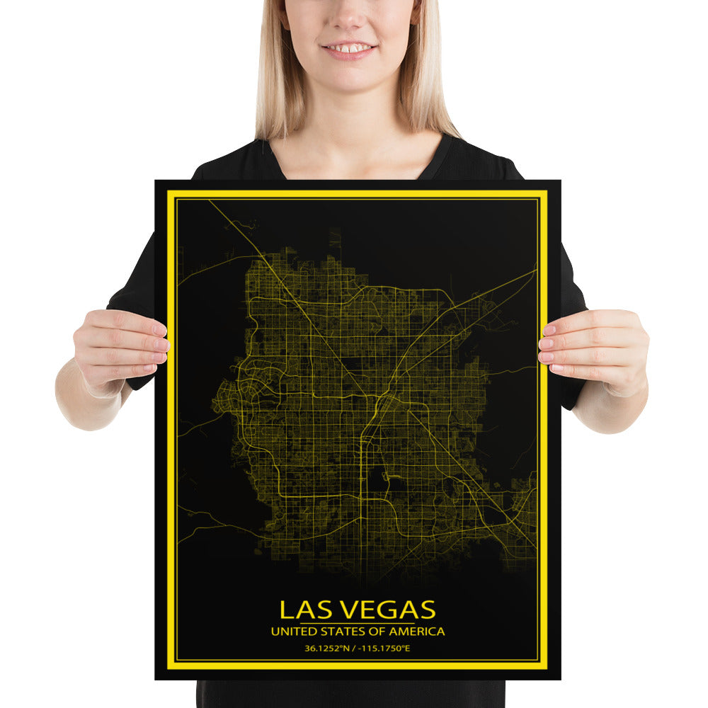 Las Vegas Black and Yellow Paper Map