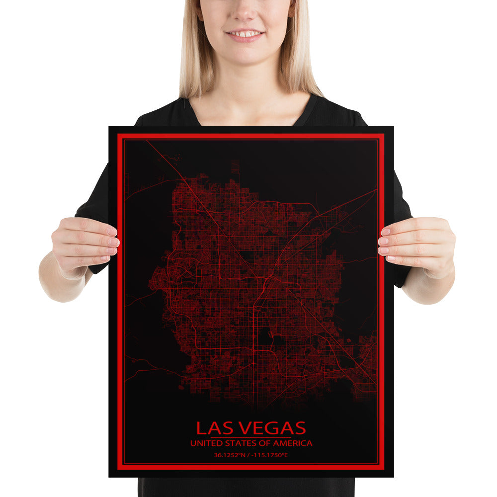 Las Vegas Black and Red Paper Map