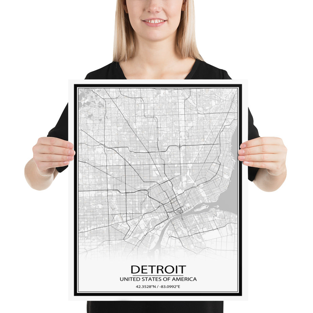 Detroit White Paper Map