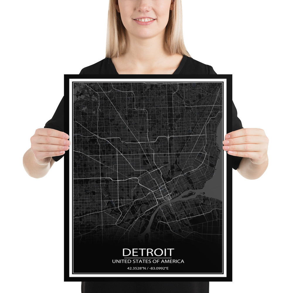 Detroit Black Paper Map