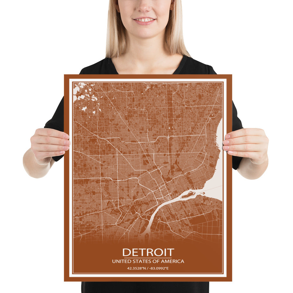 Detroit Brown and White Paper Map