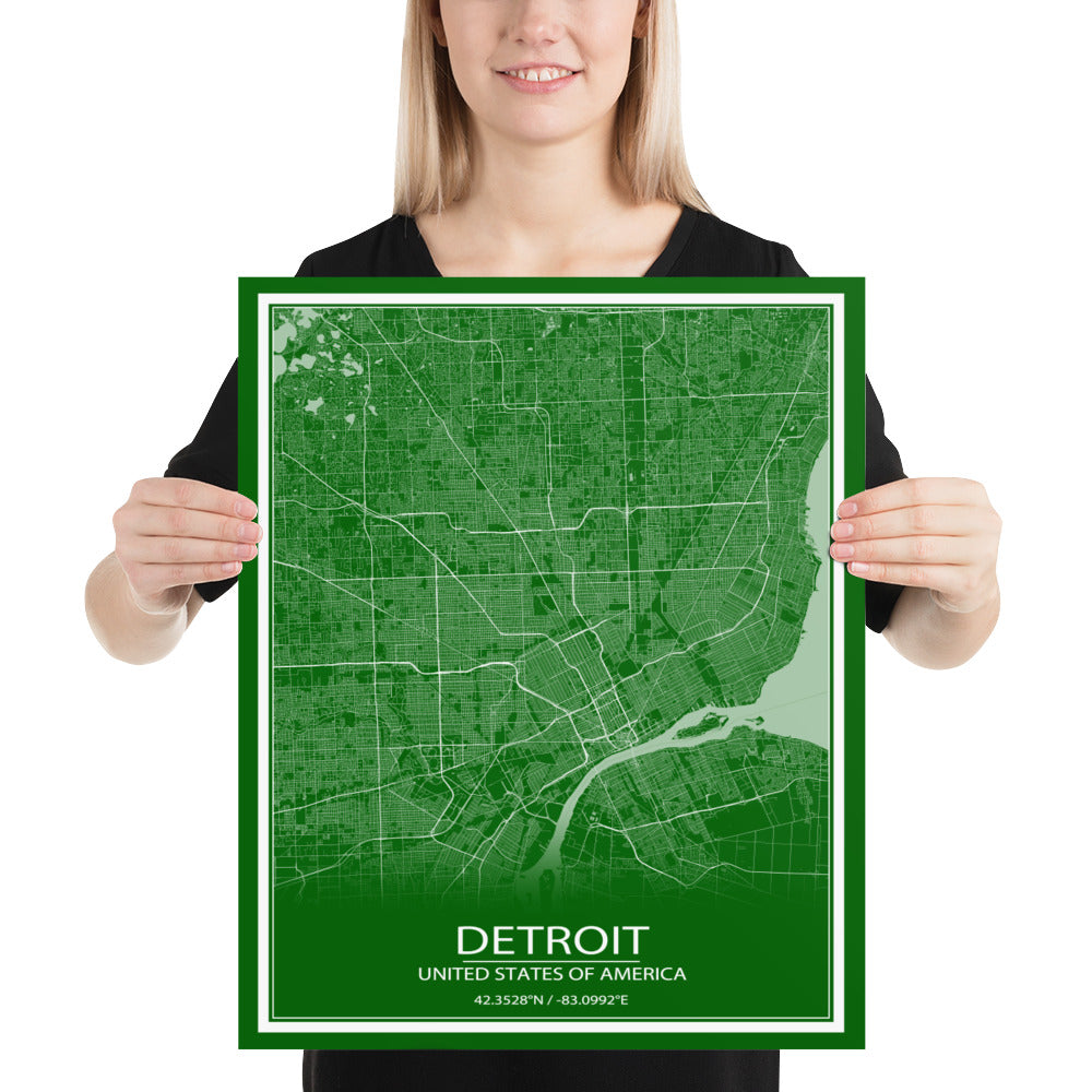 Detroit Green and White Paper Map