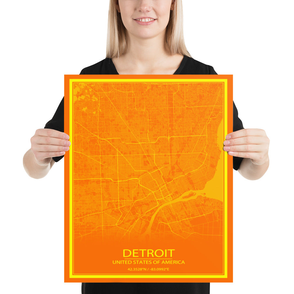 Detroit Orange and Yellow Paper Map