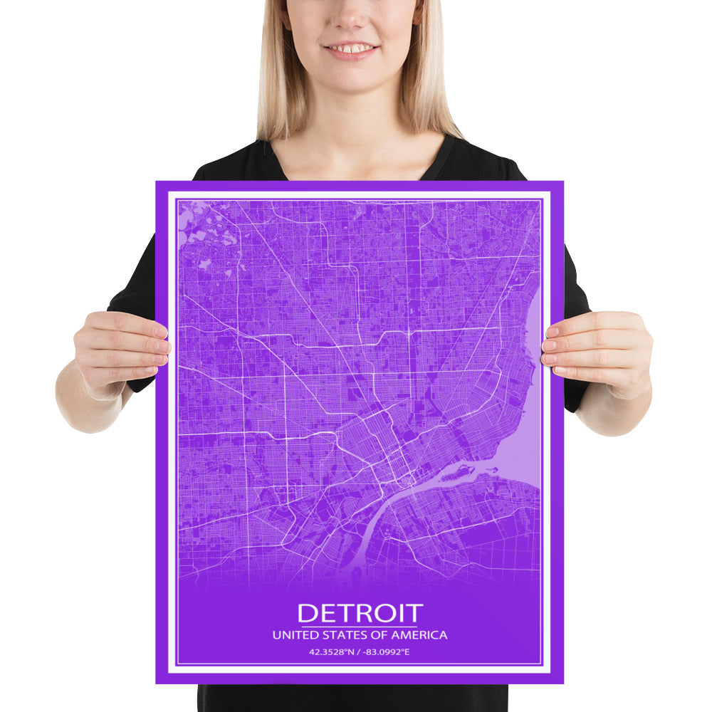 Detroit Purple and White Paper Map