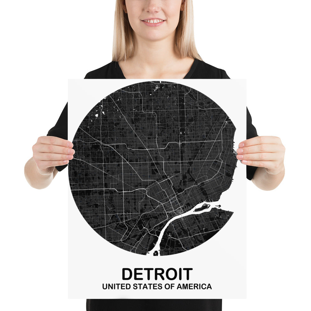 Detroit Circular Black Paper Map