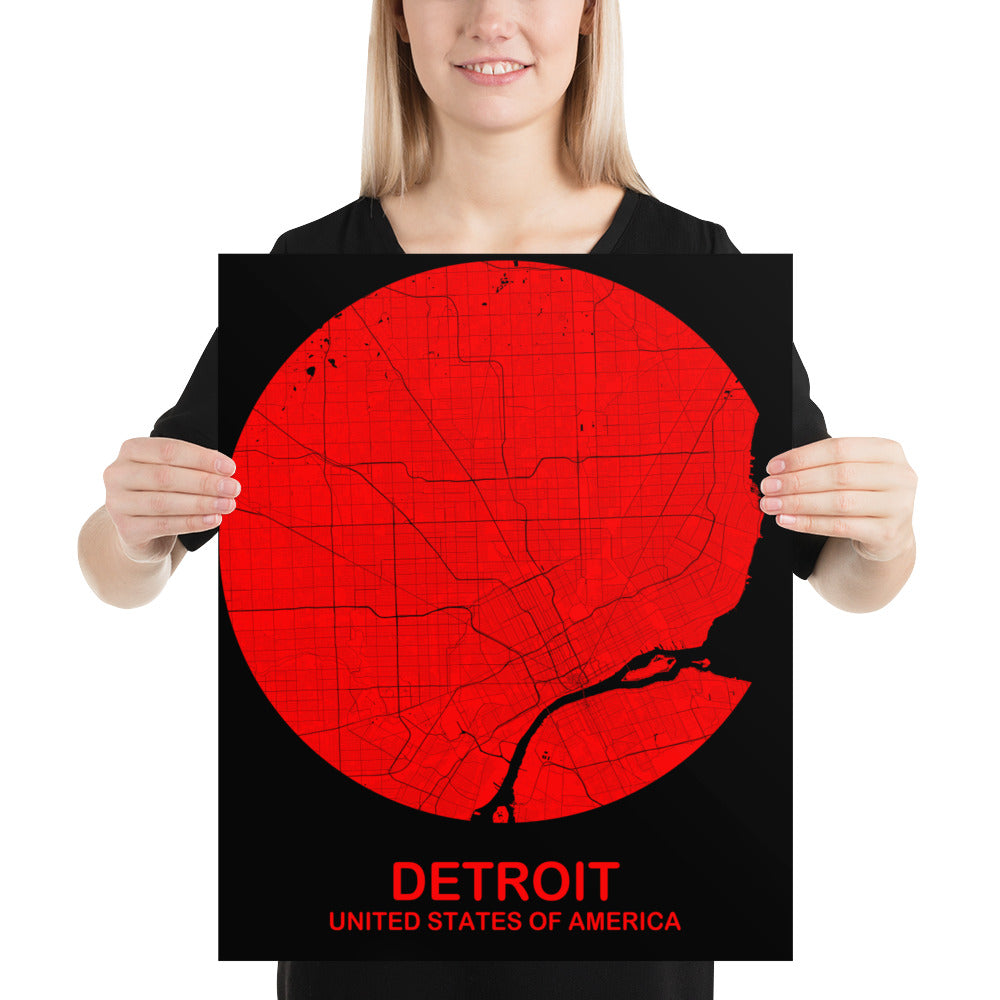 Detroit Circular Red Paper Map