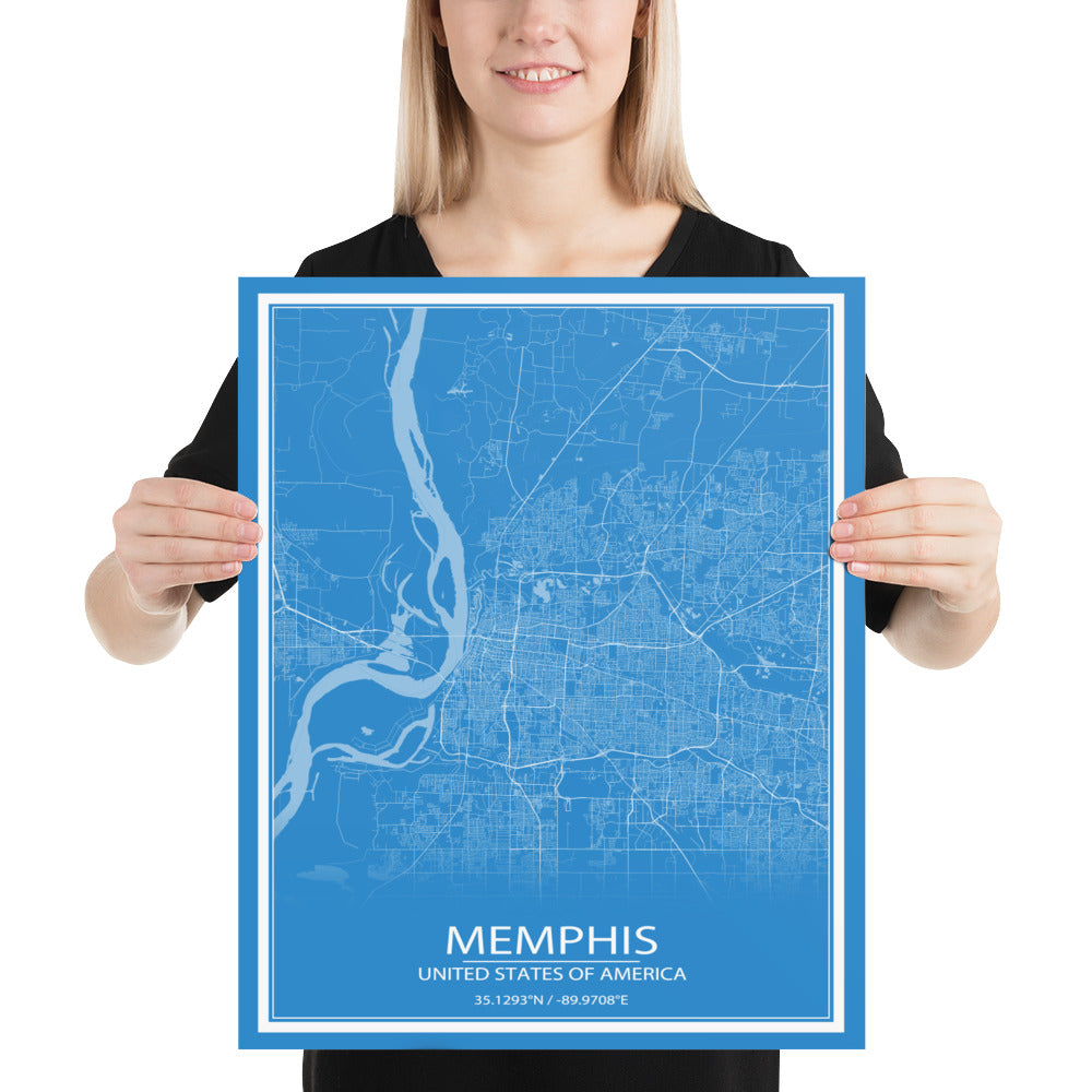 Memphis Blue and White Paper Map