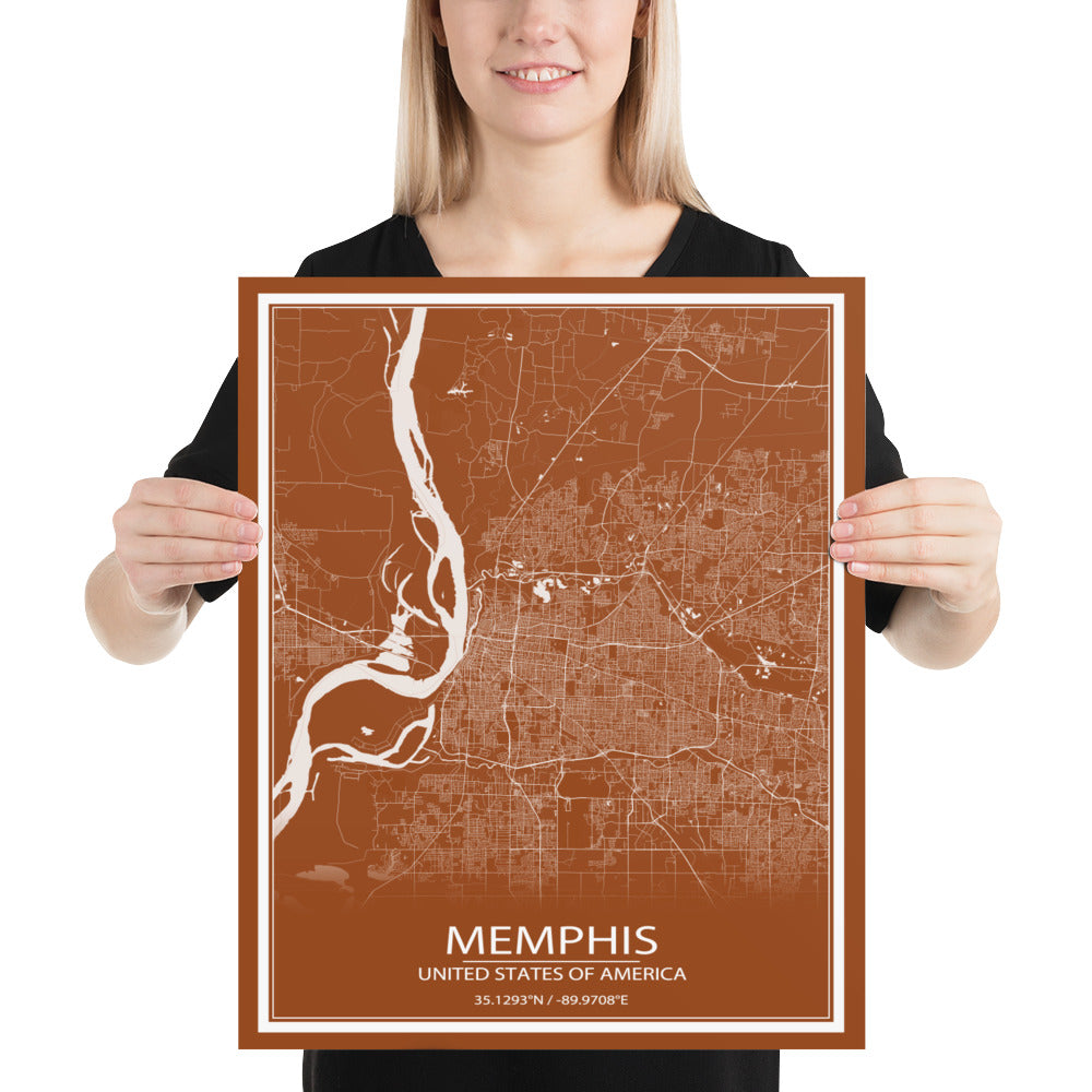 Memphis Brown and White Paper Map