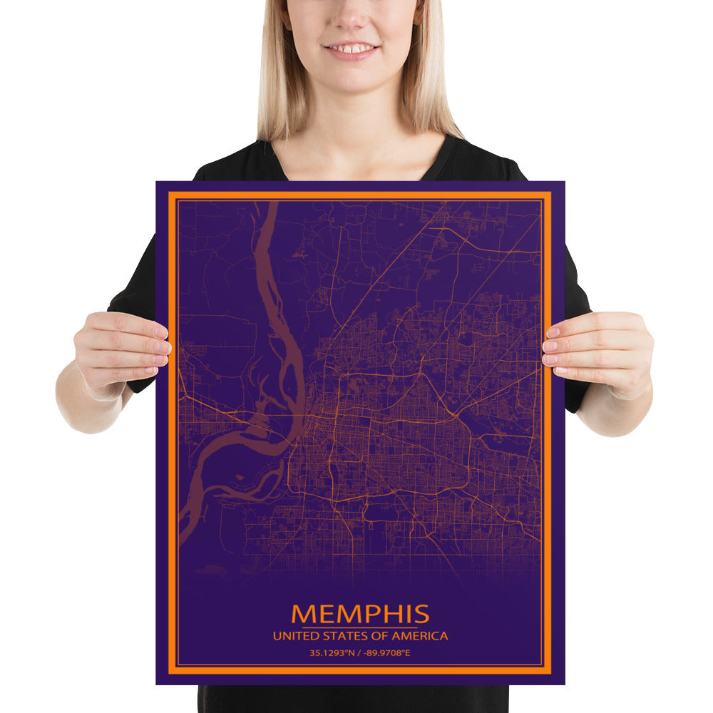 Memphis Purple and Orange Paper Map