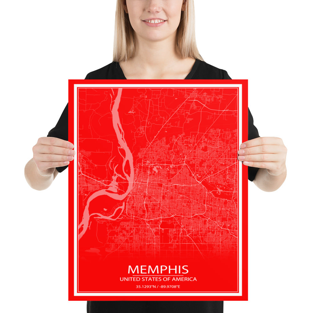 Memphis Red and White Paper Map