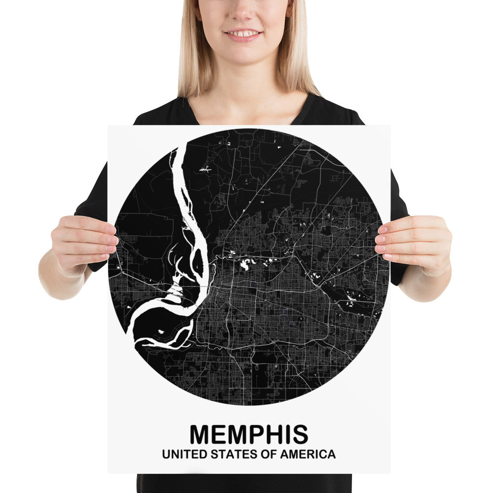 Memphis Circular Black Paper Map