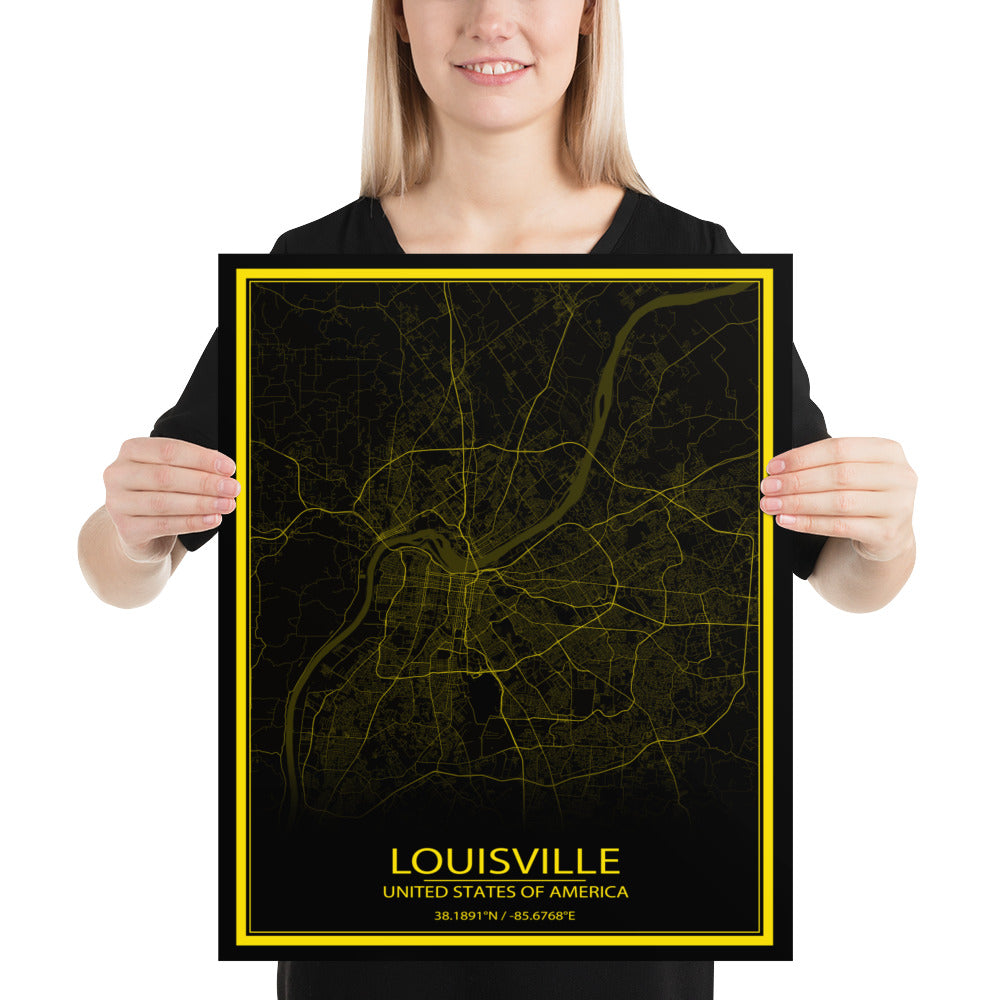 Louisville Black and Yellow Paper Map