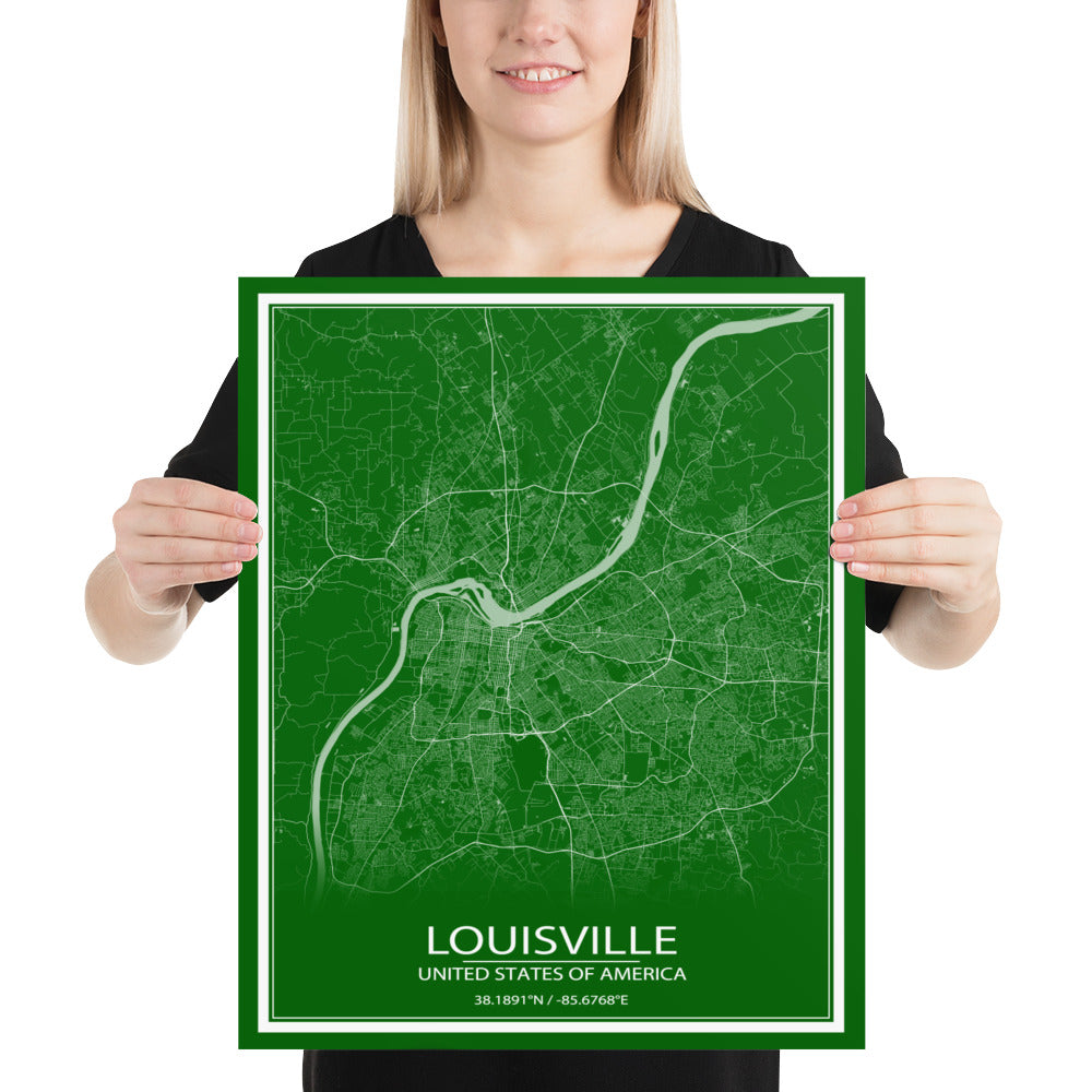 Louisville Green and White Paper Map