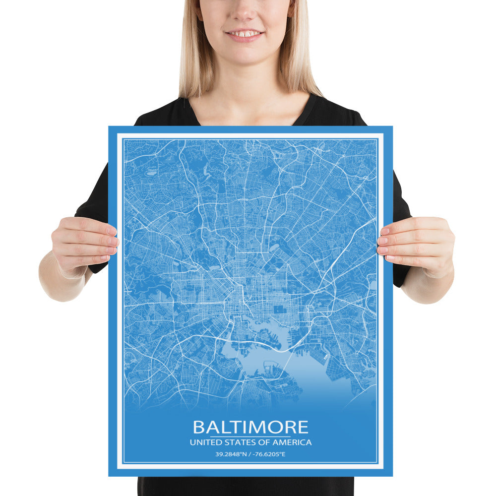 Baltimore Blue and White Paper Map