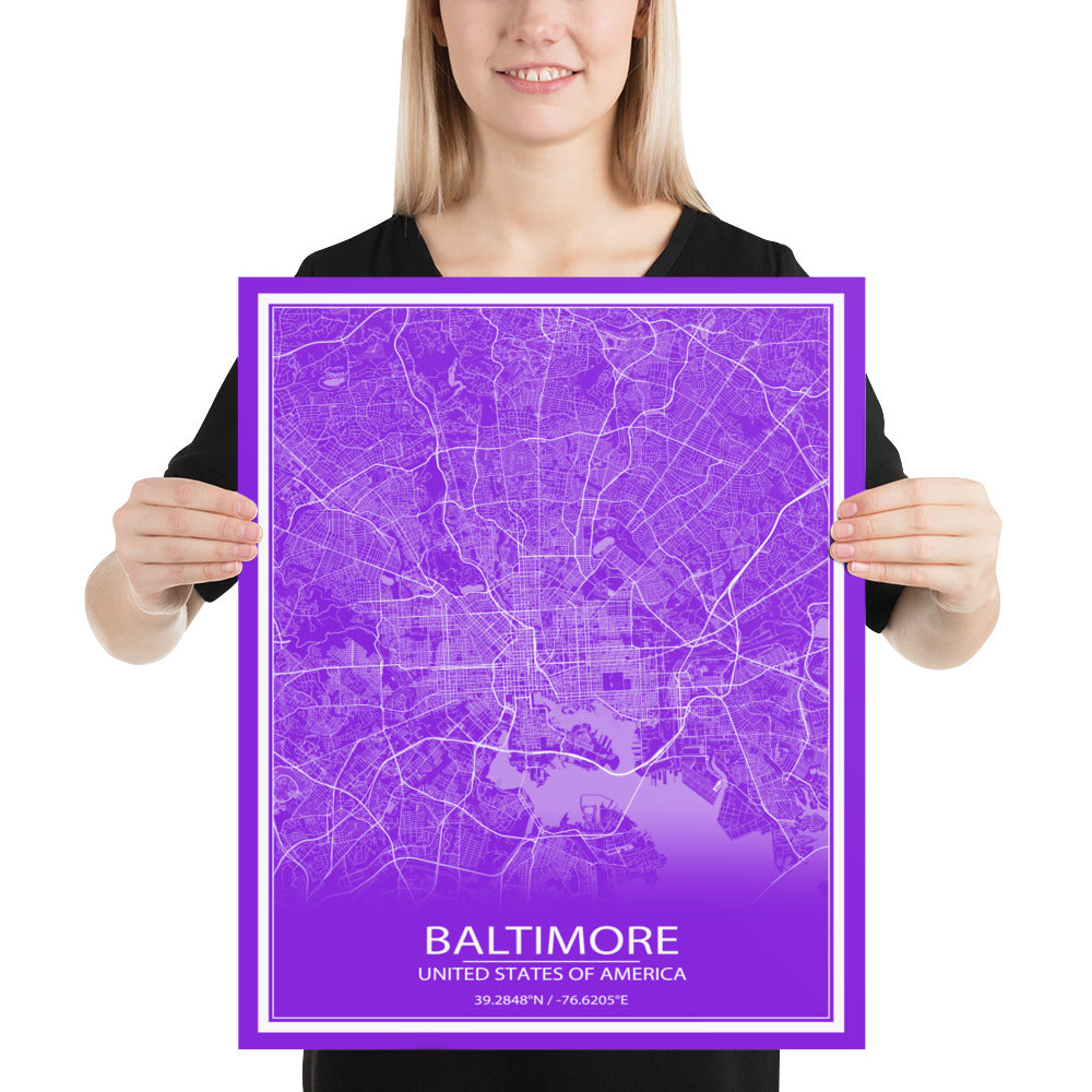 Baltimore Purple and White Paper Map