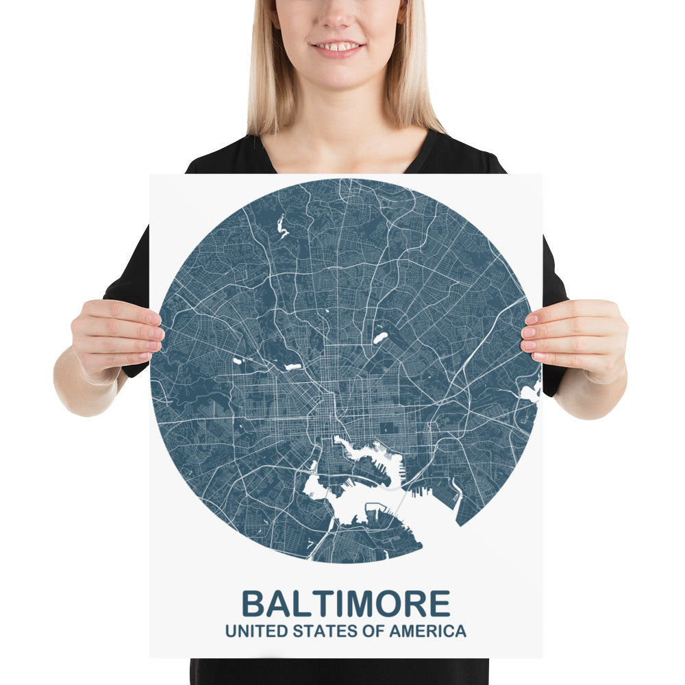 Baltimore Circular Blue Paper Map