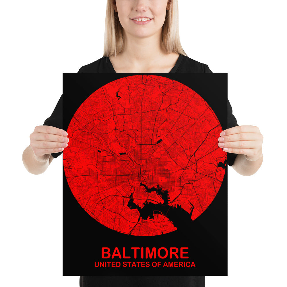 Baltimore Circular Red Paper Map