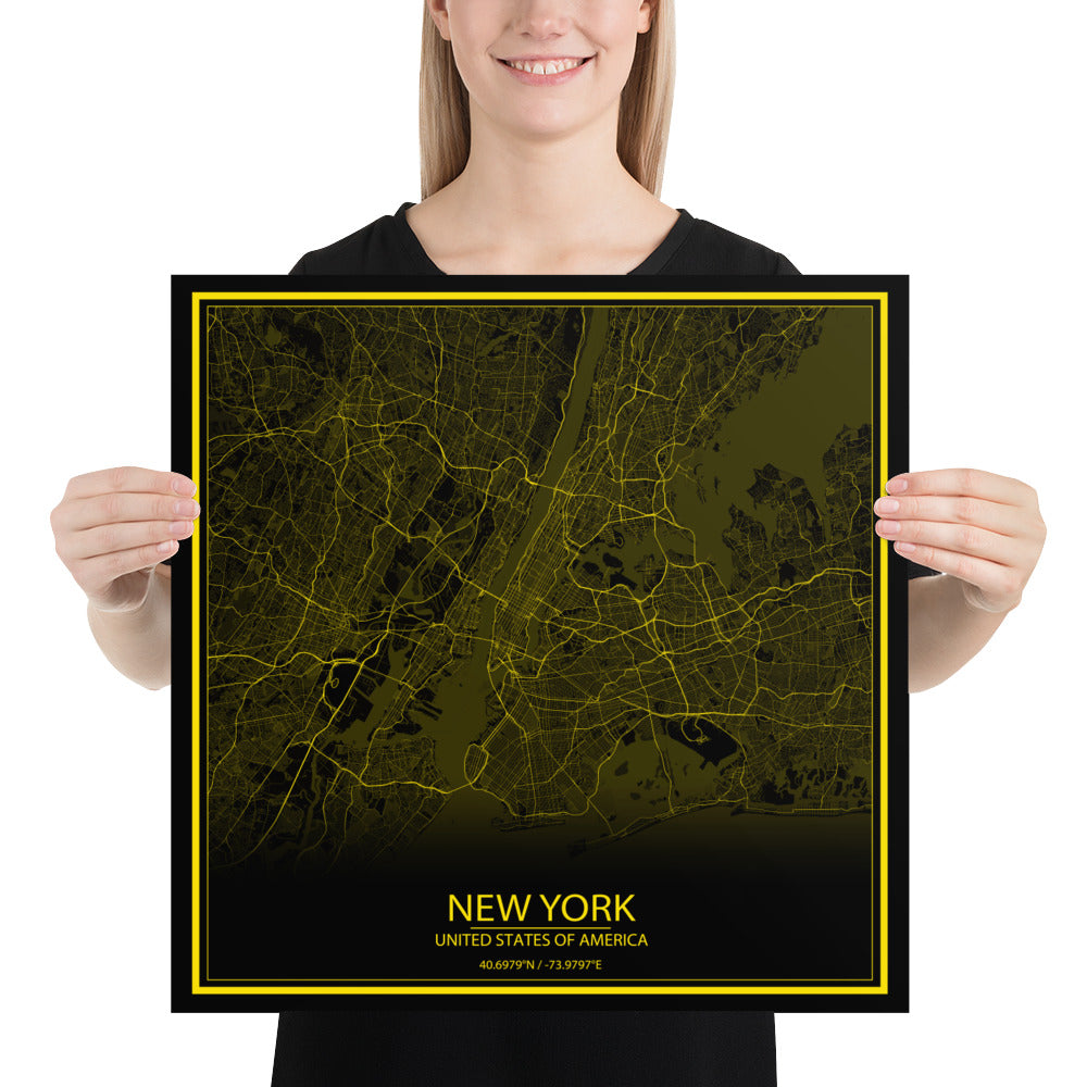 New York Black and Yellow Paper Map