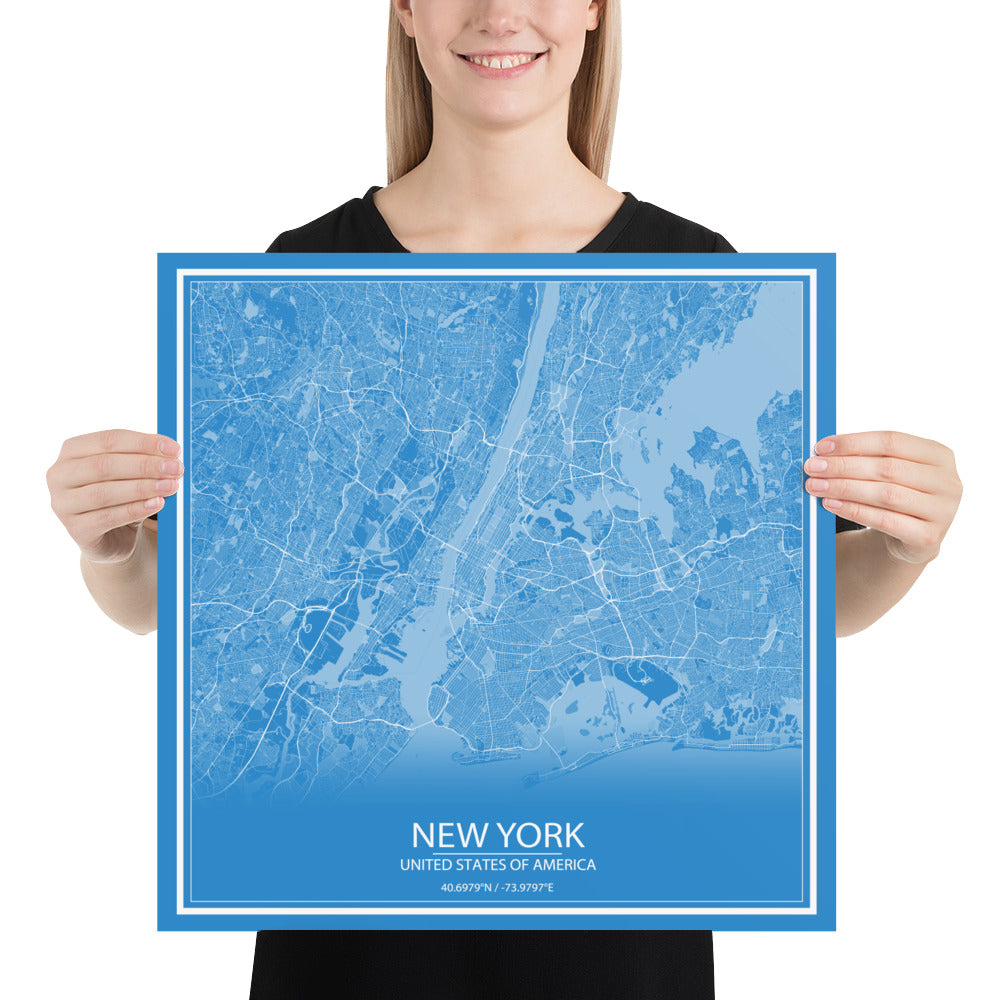 New York Blue and White Paper Map