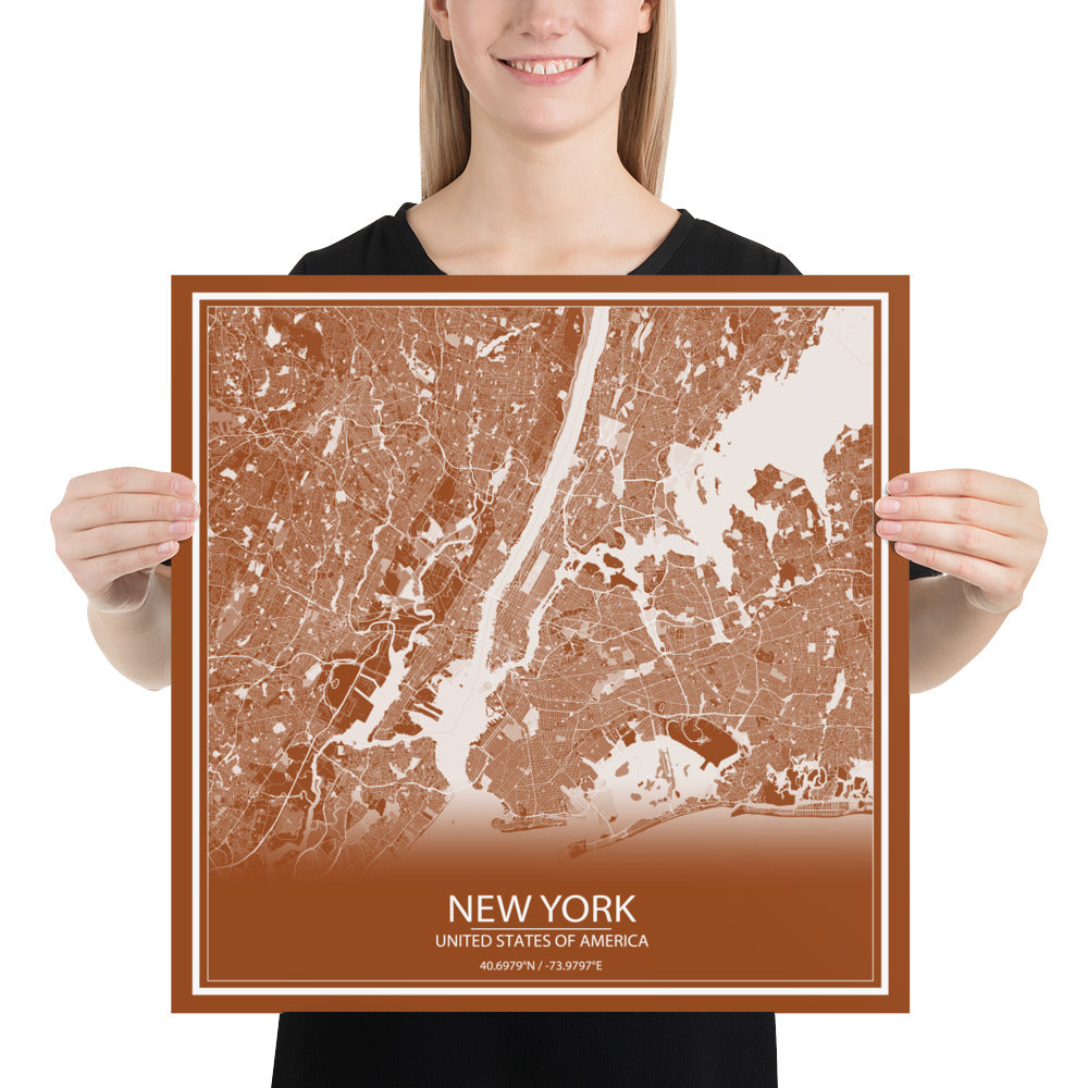 New York Brown and White Paper Map