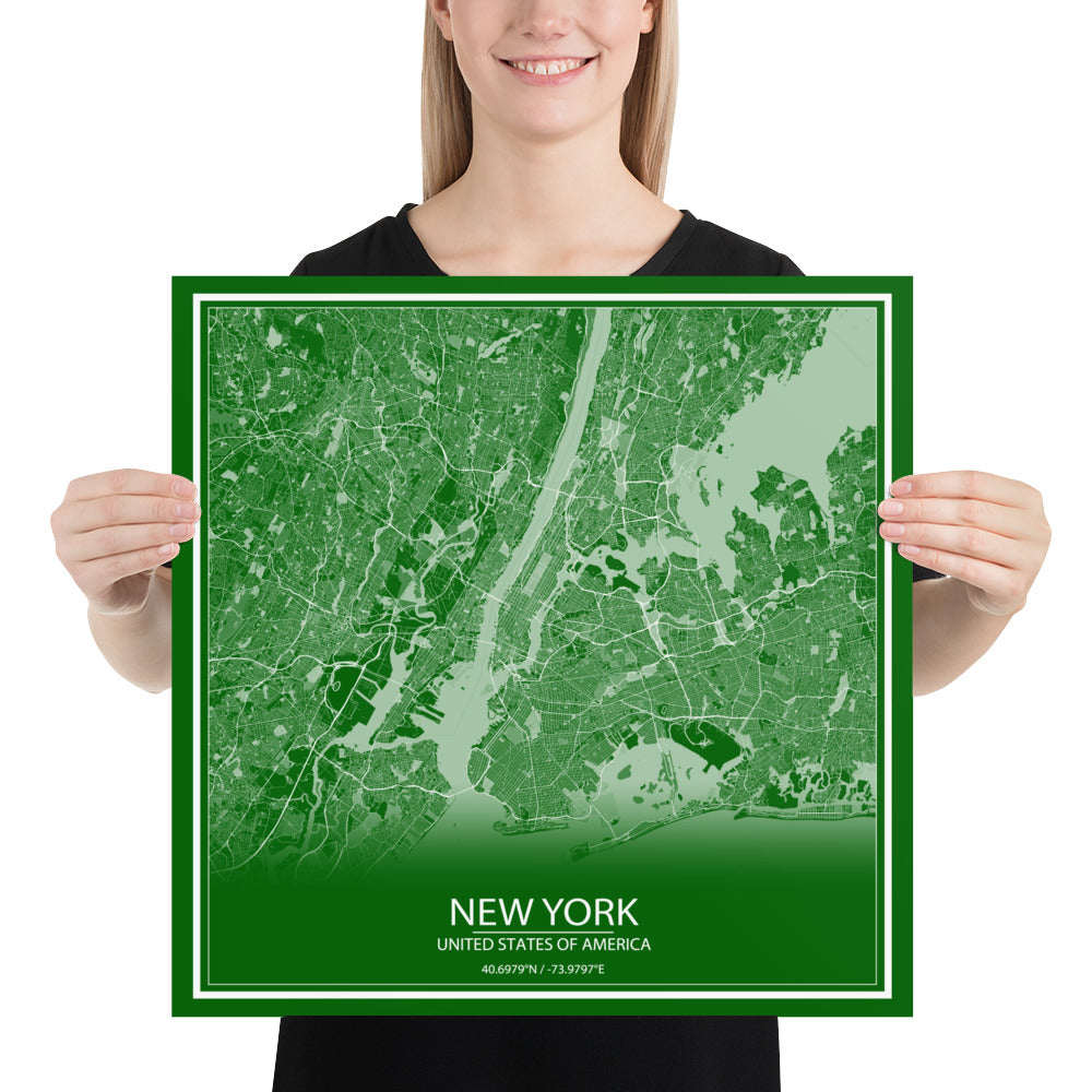 New York Green and White Paper Map