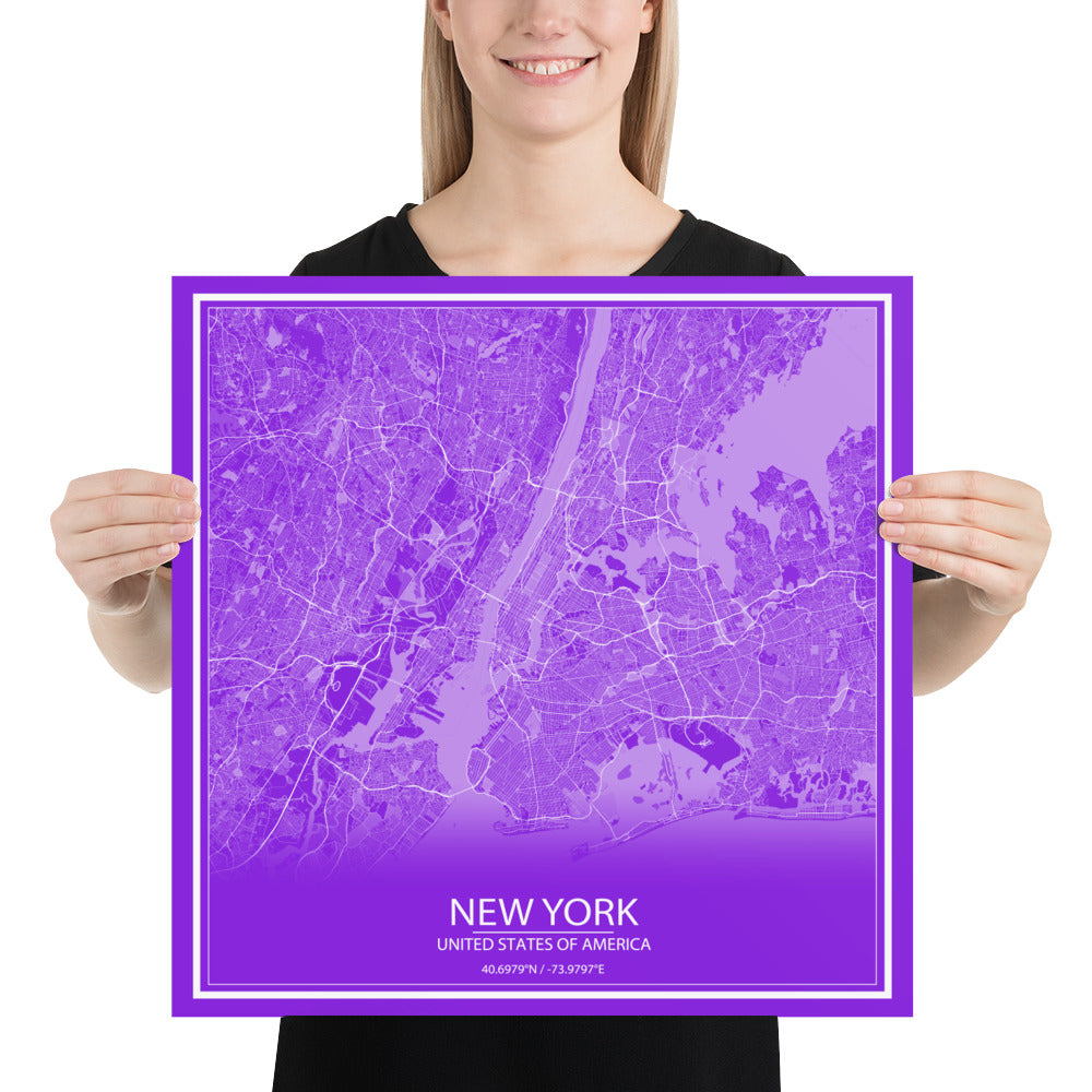 New York Purple and White Paper Map