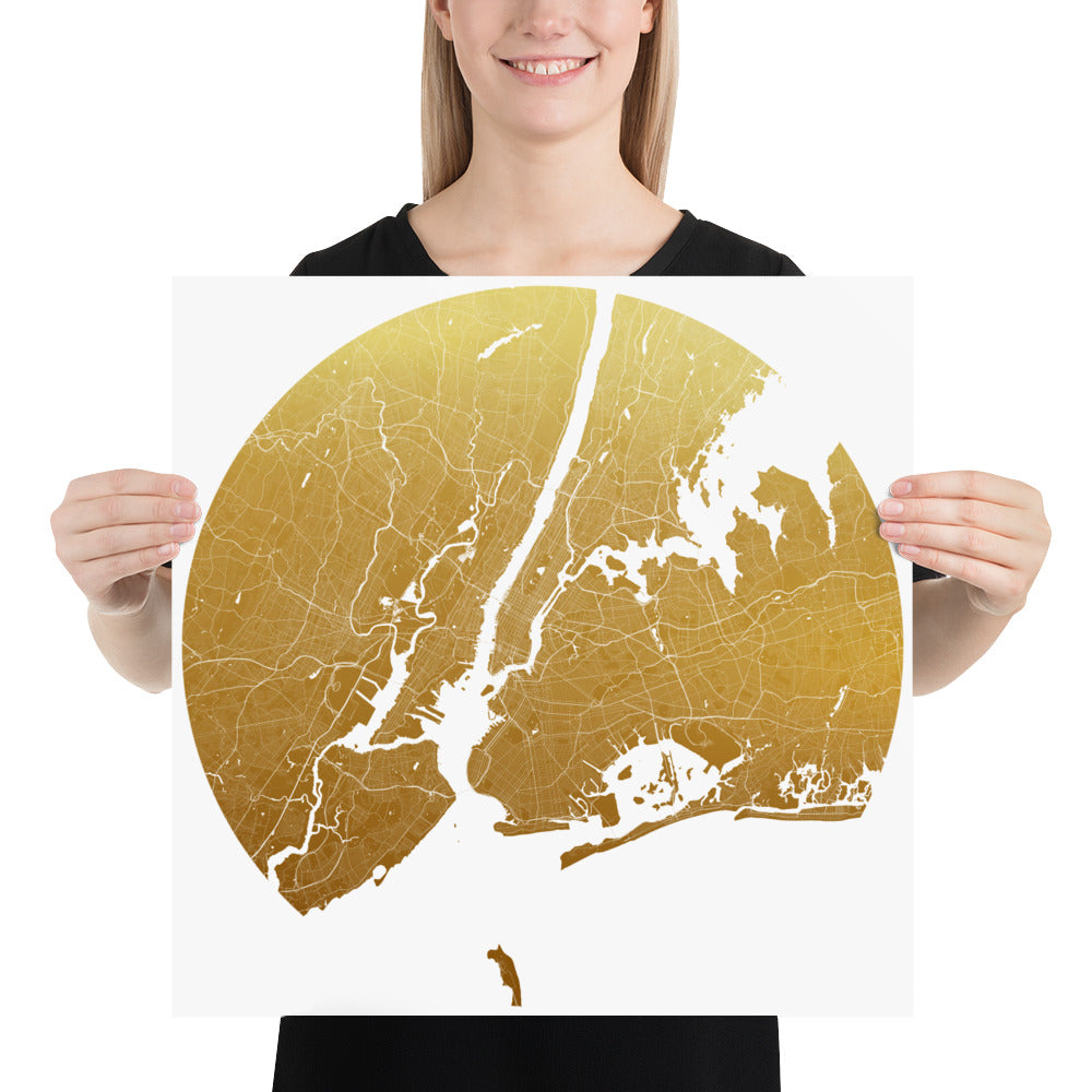 New York Gold on White Paper Map