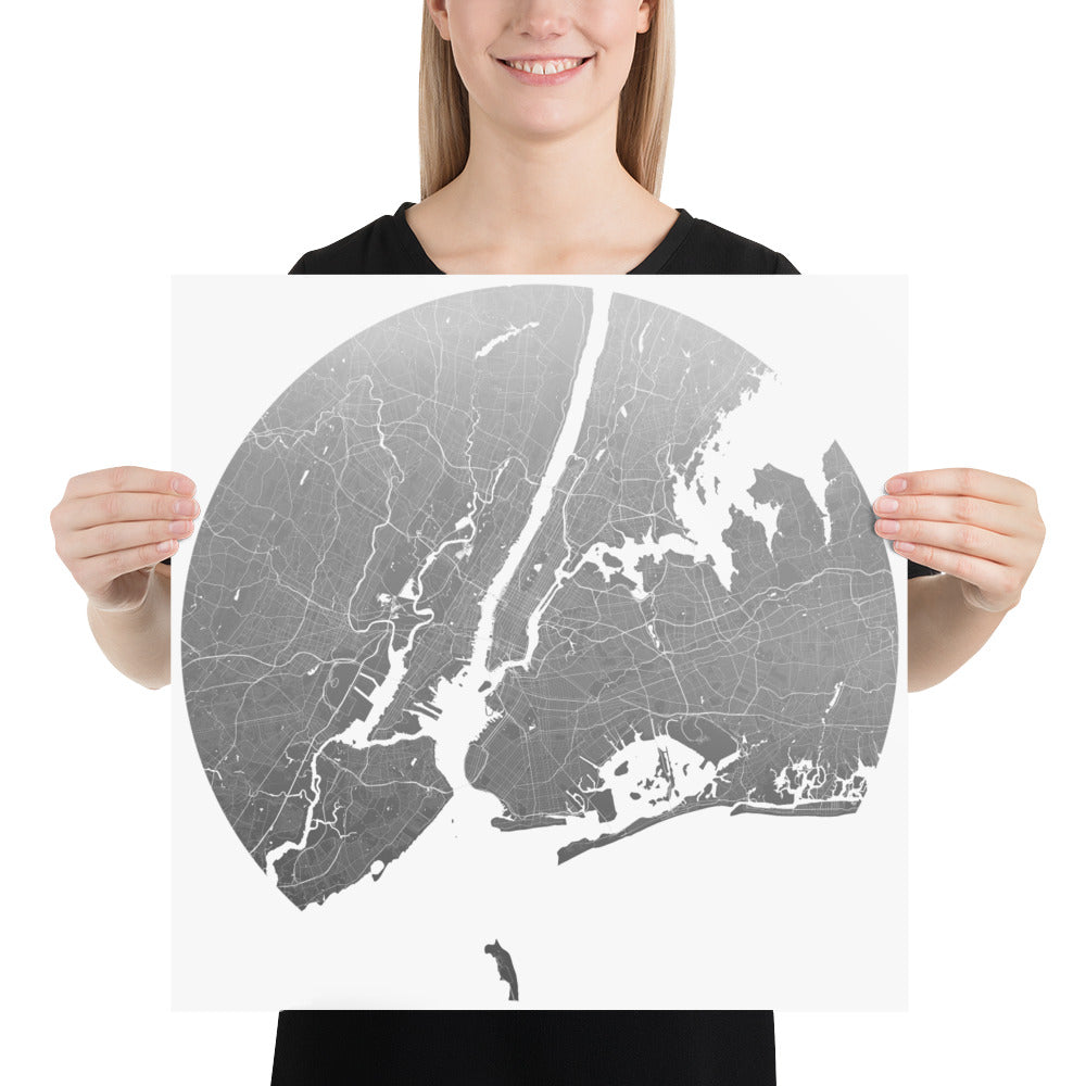 New York Silver on White Paper Map