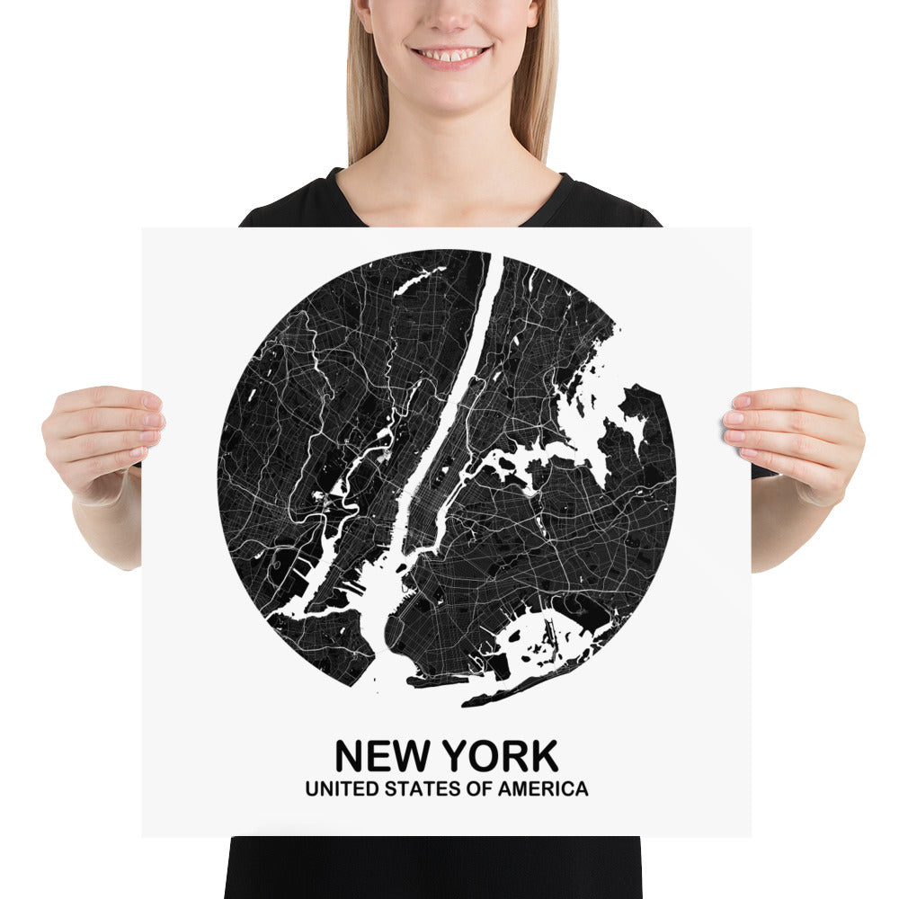 New York Circular Black Paper Map