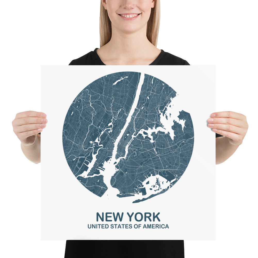 New York Circular Blue Paper Map