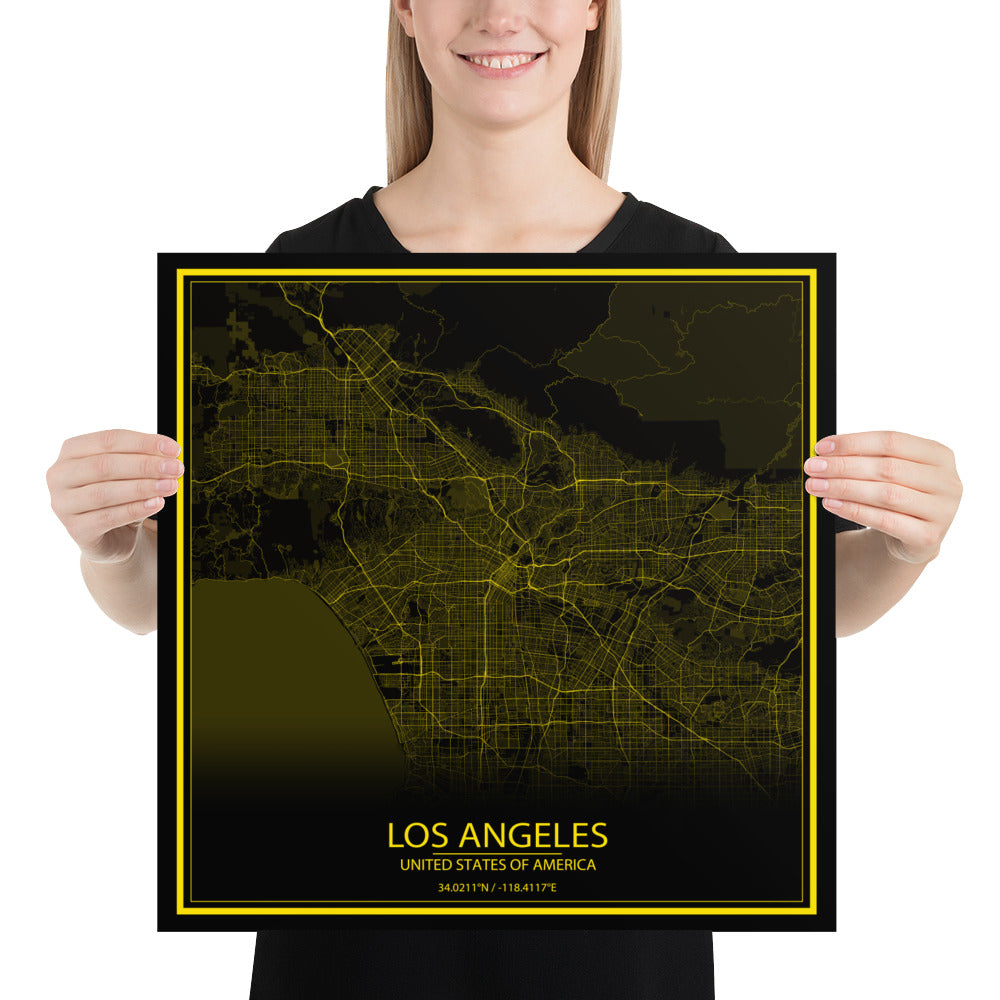 Los Angeles Black and Yellow Paper Map