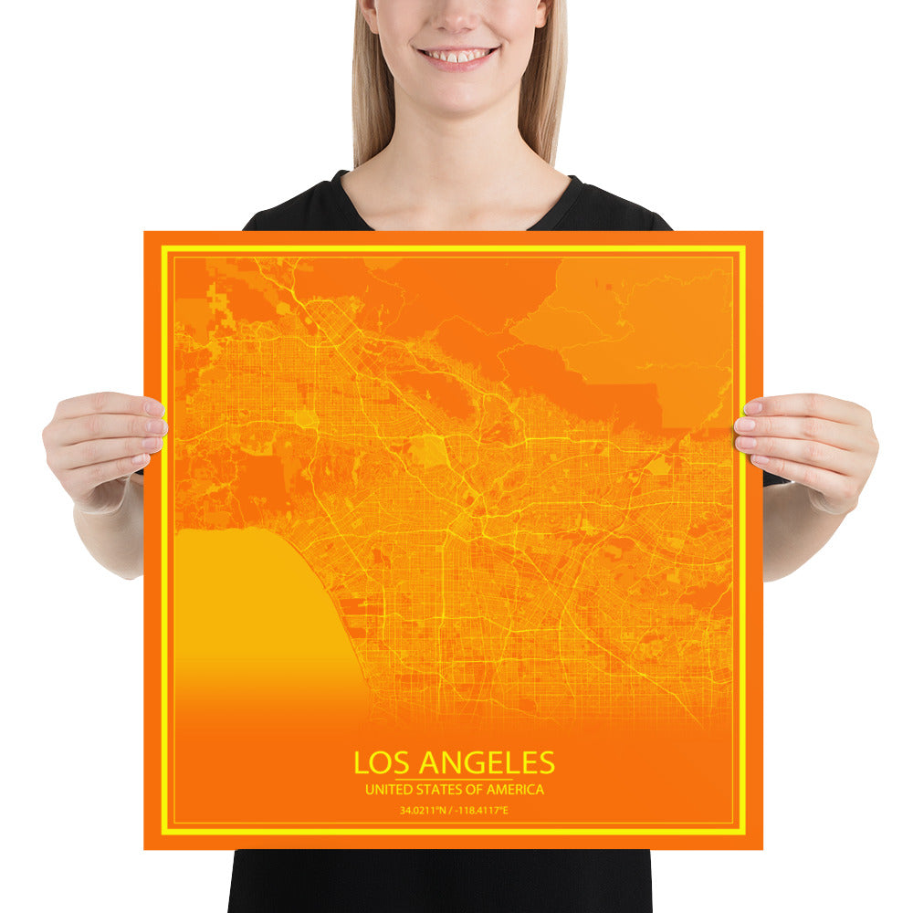 Los Angeles Orange and Yellow Paper Map