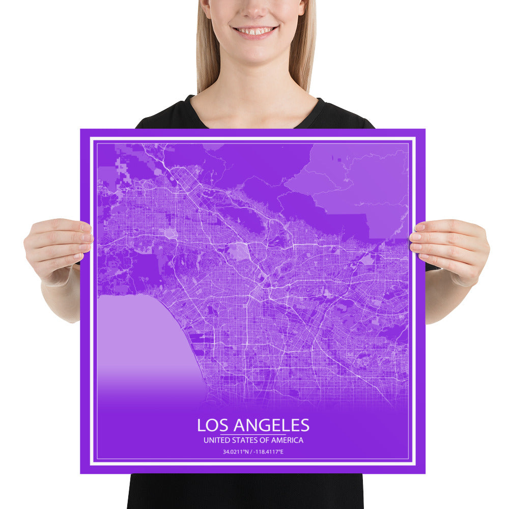 Los Angeles Purple and White Paper Map