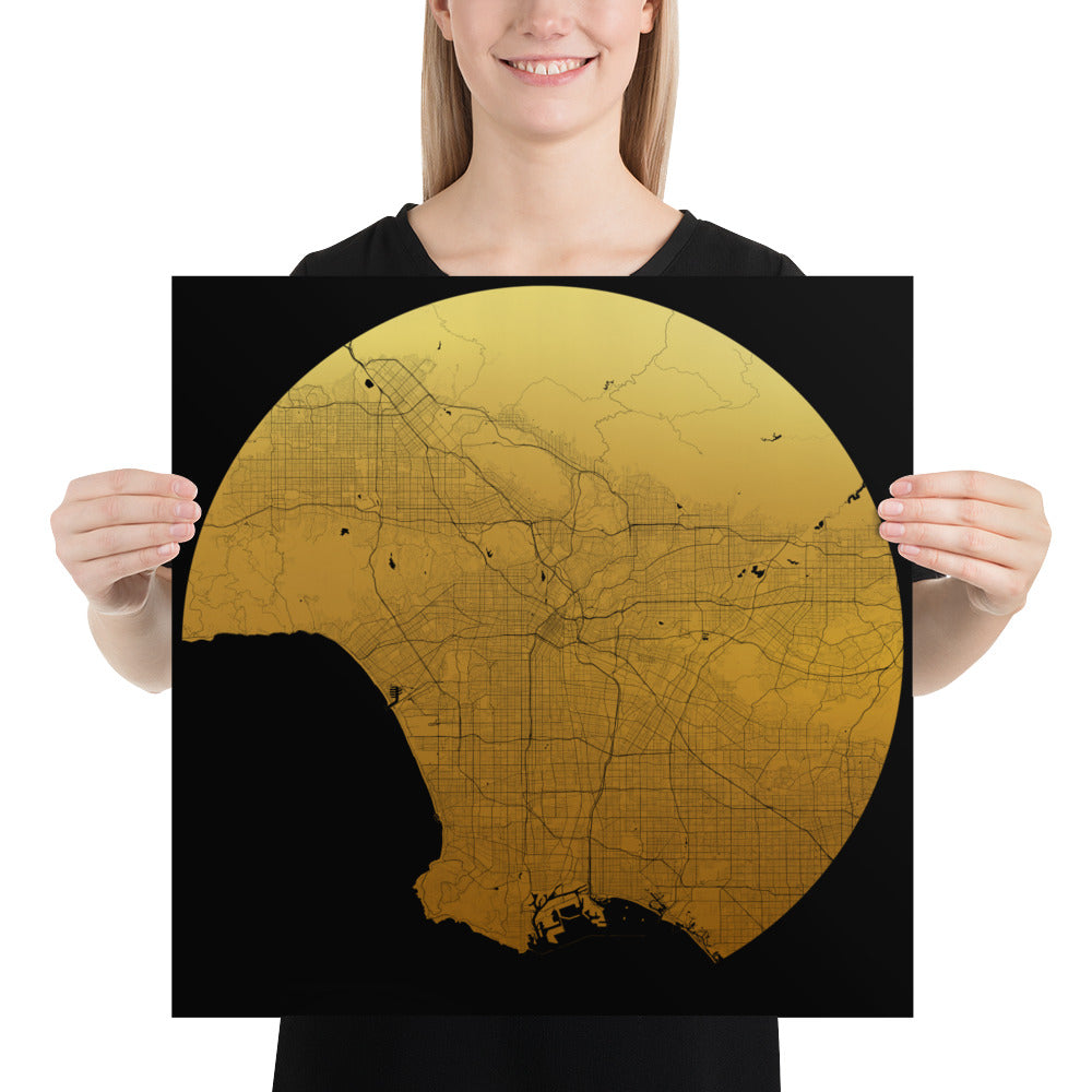 Los Angeles Gold on Black Paper Map