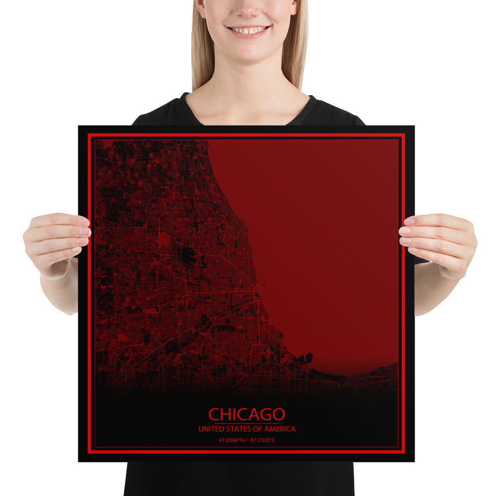 Chicago Black and Red Paper Map