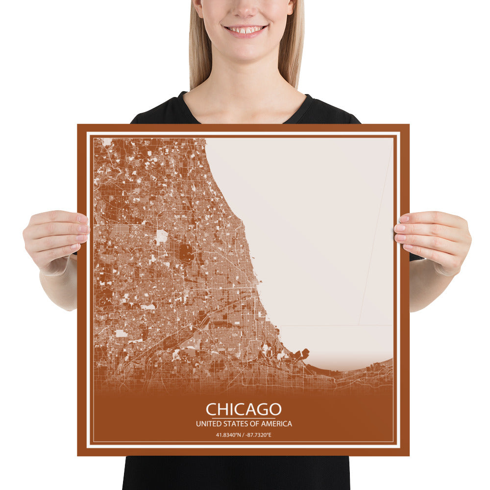 Chicago Brown and White Paper Map