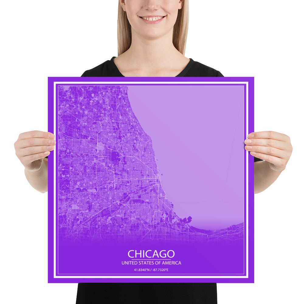 Chicago Purple and White Paper Map